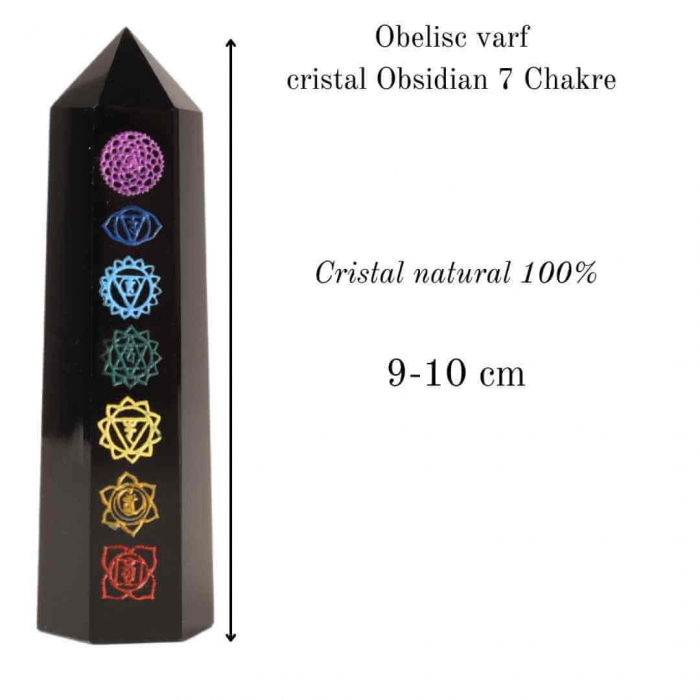 Turn de cristal din Obsidian Negru 9-10 cm cu cele 7 Chakre - Baghetă hexagonală pentru vindecare, reiki și decor pentru casă și birou [2]