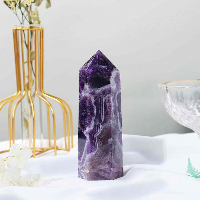 Turn de cristal semipretios vindecator hexagonal Ametist - Obelisc cu inaltimea intre 8-9 cm [4]