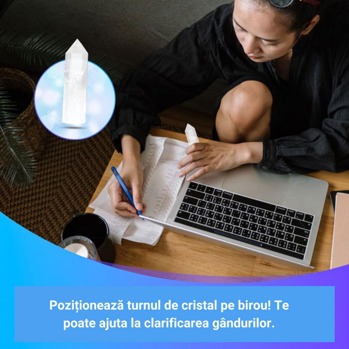 Turn de cristal semipretios vindecator hexagonal Cuart transparent - Obelisc cu inaltimea de 10 cm [3]