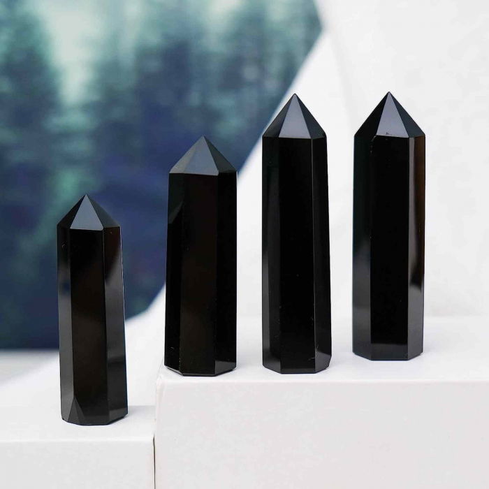 Turn de 10-11 cm din cristal semipretios vindecator hexagonal Obsidian - Obelisc pentru meditatie [5]