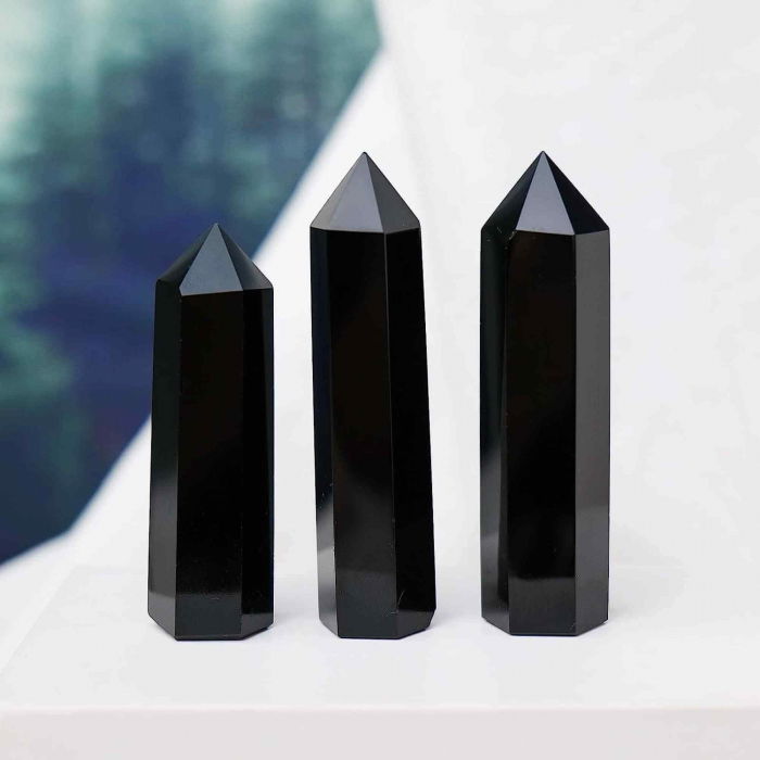 Turn de cristal semipretios vindecator hexagonal Obsidian - Obelisc cu inaltimea intre 7-8 cm [4]
