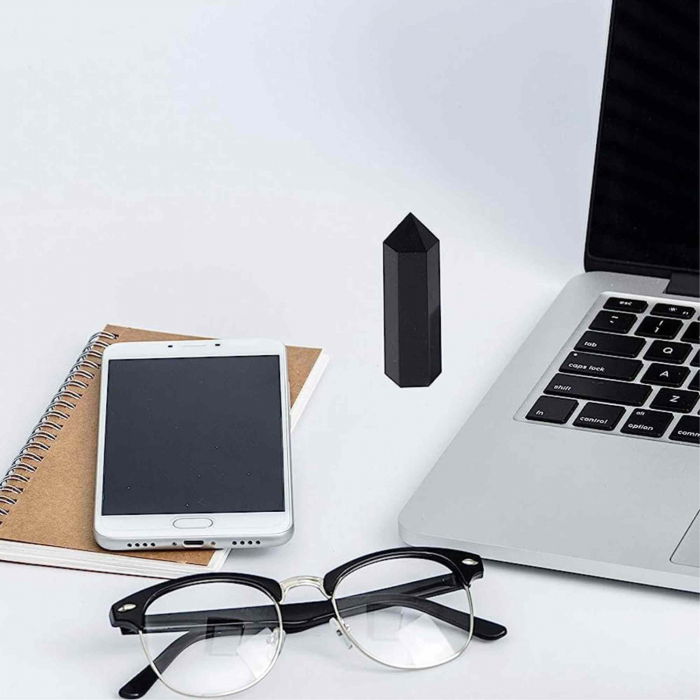 Turn de 10-11 cm din cristal semipretios vindecator hexagonal Obsidian - Obelisc pentru meditatie [2]