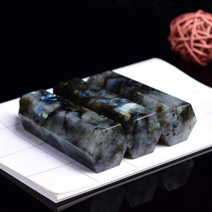 Bagheta din cristal natural de labradorit 10-11 cm -  Turn de cristal vindecator, baghete mari naturale cu 6 puncte fatetate pentru Reiki, chakra, meditatie, colectie, decor acasa [6]