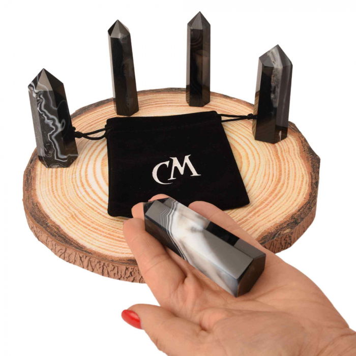 Turn din cristal natural Onyx Agat negru 9-10 cm: Un obiect elegant si puternic pentru protectie si vitalitate [3]