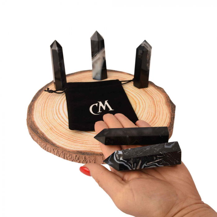 Turn din cristal natural Onyx Agat negru 9-10 cm: Un obiect elegant si puternic pentru protectie si vitalitate [5]