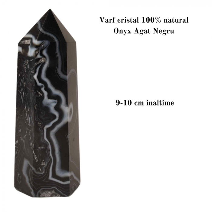 Turn din cristal natural Onyx Agat negru 9-10 cm: Un obiect elegant si puternic pentru protectie si vitalitate [2]