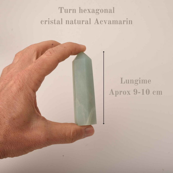 Turn din cristal natural unicat Acvamarin 9-10 cm - Cunoscut ca piatra curajului si a comunicarii clare [3]
