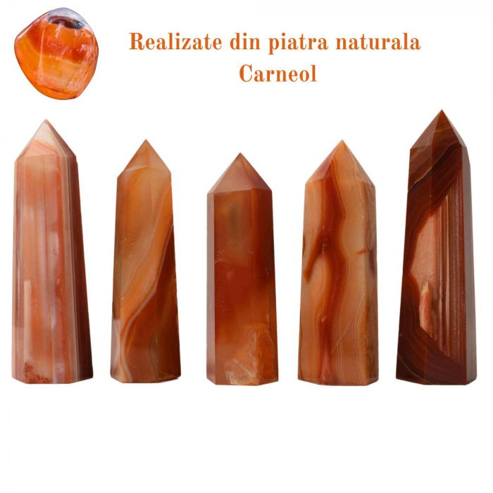 Turn din cristal natural unicat Carneol 9-10 cm - Ajuta la echilibrarea emotiilor, ameliorarea stresului si stimularea claritatii mentale [2]