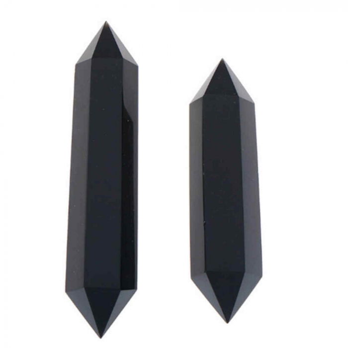 Turn Hexagonal Dublu Varf din Obsidian Negru inaltime de 7-9 cm - cristal de protectie puternic, care actioneaza ca un scut impotriva negativitatii si a stresului [7]