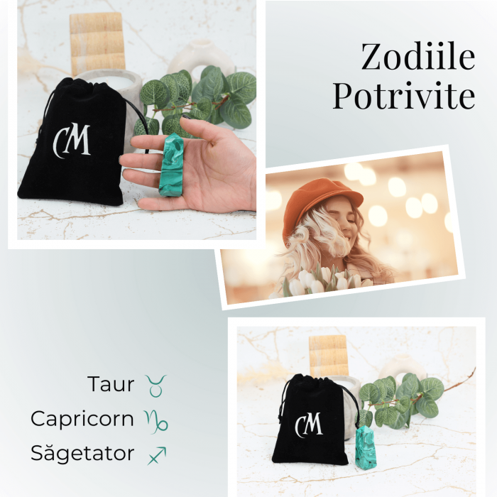 Turnulet 4 fete din Malachit H = 6-7 cm latime 2-2.5 cm 85-100 gr - Concentrare Energetica și Protectie [7]