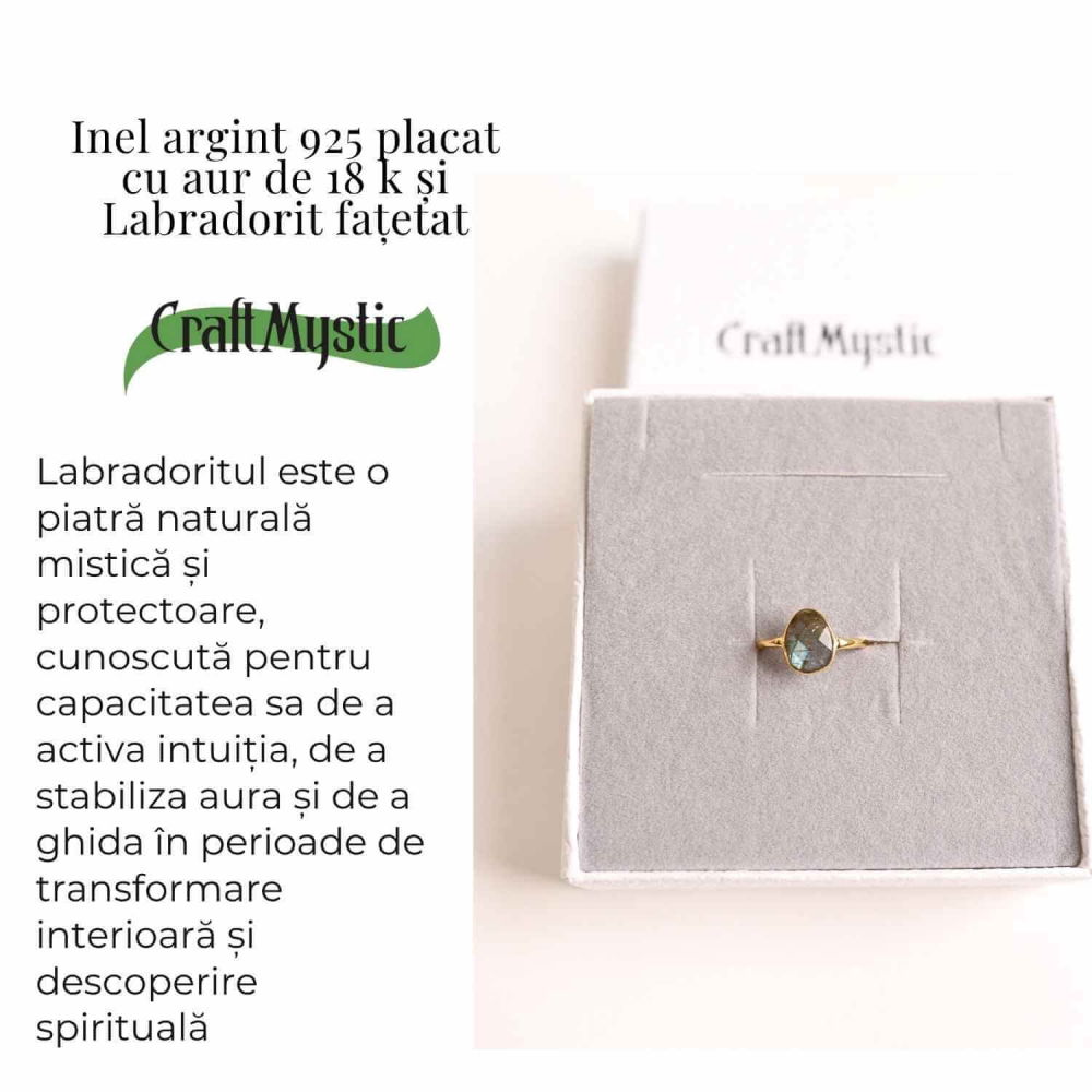 Inel cu Labradorit Fatetat din Argint 925 placat cu Aur de 18K – Intuitie Amplificata Si Protectie Energetica [4]