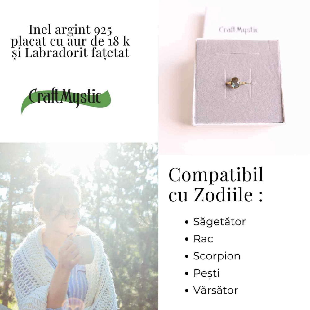 Inel cu Labradorit Fatetat din Argint 925 placat cu Aur de 18K – Intuitie Amplificata Si Protectie Energetica [5]