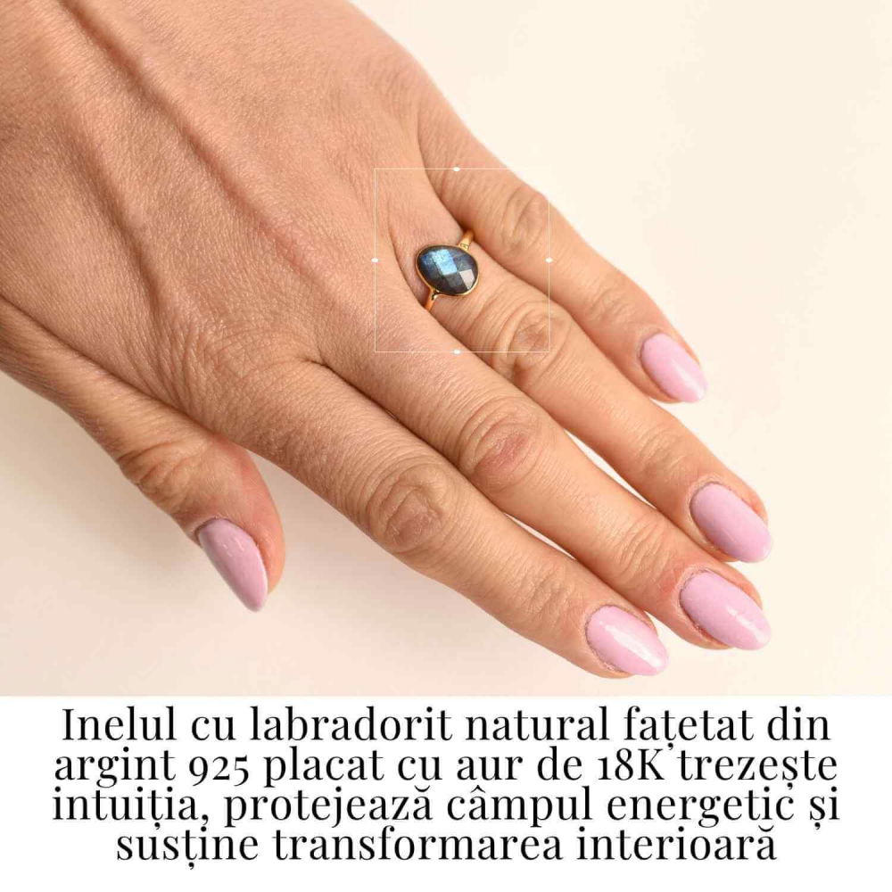 Inel cu Labradorit Fatetat din Argint 925 placat cu Aur de 18K – Intuitie Amplificata Si Protectie Energetica [3]