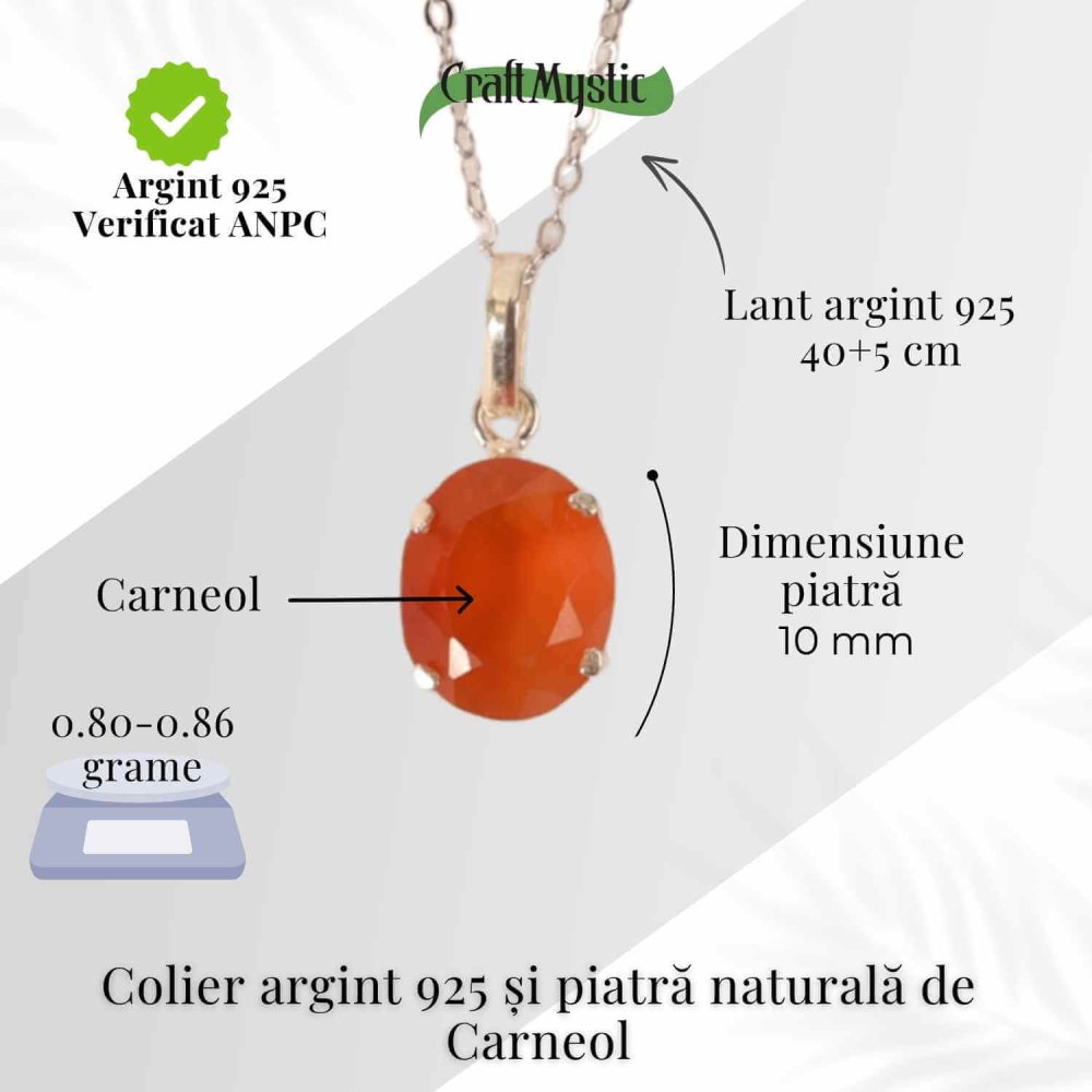 Colier Argint 925 cu Carneol Oval fatetat– Energie, Curaj si Vitalitate [4]