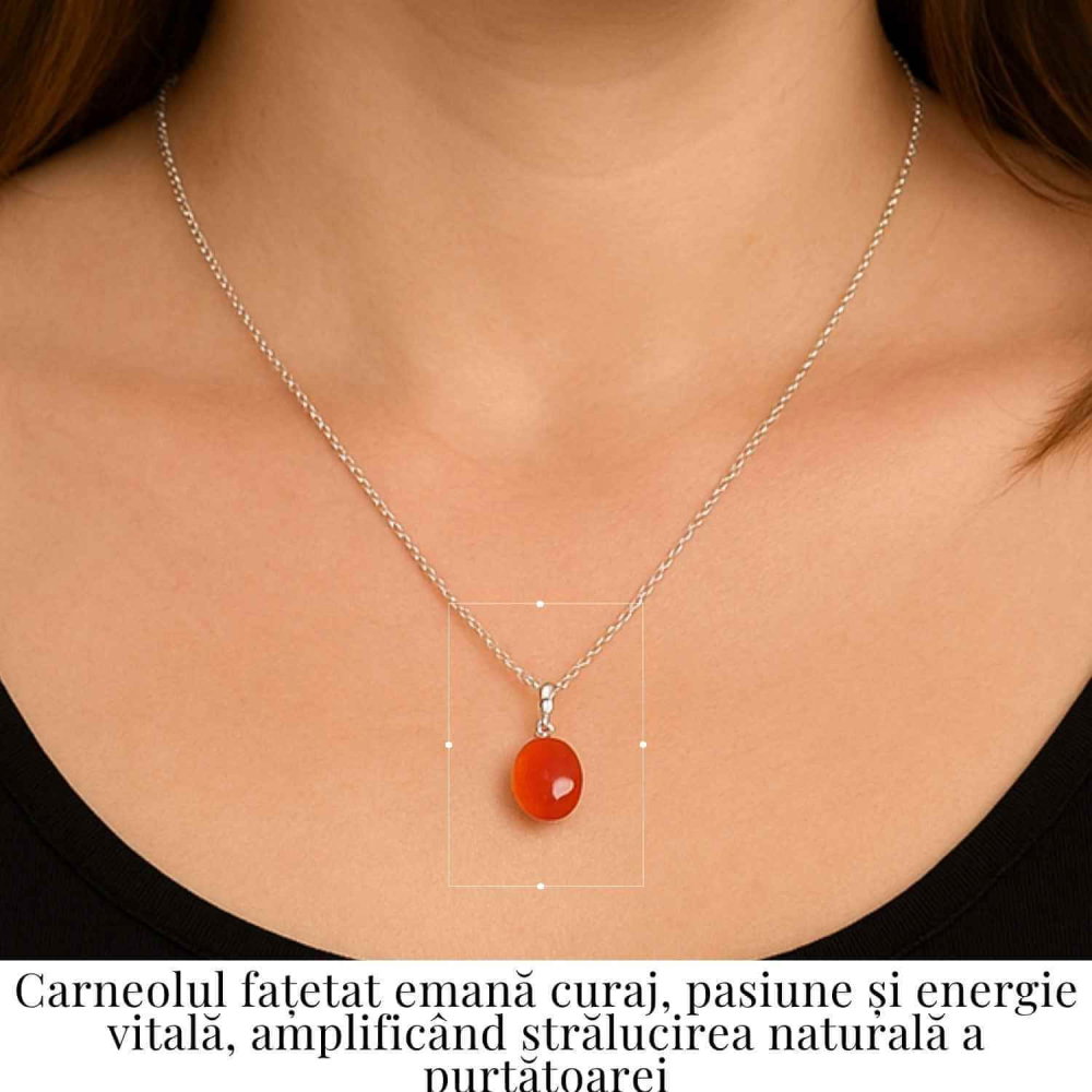 Colier Argint 925 cu Carneol Oval fatetat– Energie, Curaj si Vitalitate [2]