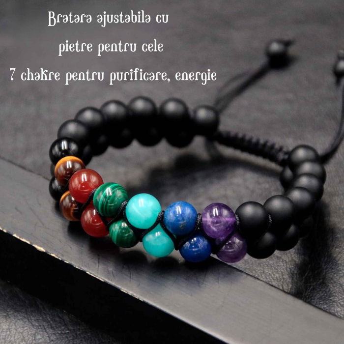 Bratara pentru barbati si femei cu 7 tipuri de Cristale pentru cele 7 Chakre Pietre Reale Pentru Energie, Purificare [2]