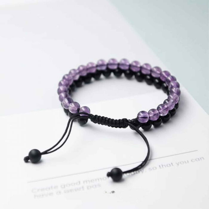 Bratara cu Margele 6 mm din Obsidian si Ametist Pentru Creativitate, Protectie, Concentrare [5]