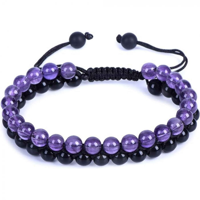 Bratara cu Margele 6 mm din Obsidian si Ametist Pentru Creativitate, Protectie, Concentrare [1]