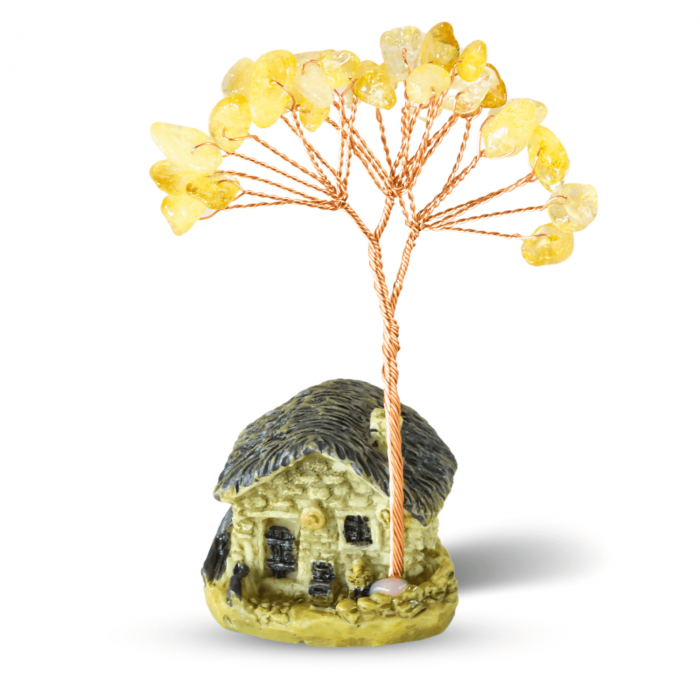 Mini Casa cu ramura din Citrin Natural , Arbore de Energie Spirituala Reiki, pentru Decoratiuni de Birou si Acasa [1]