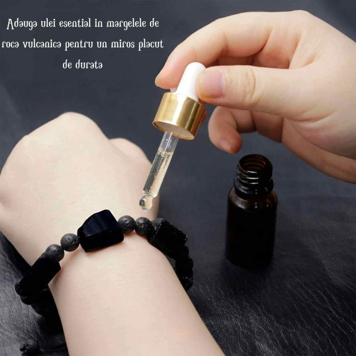 Bratara Ajustabila din Obsidian Negru Brut si Roca Vulcanica Margele de Cristal si Bratara Difuzoare de Ulei Esential pentru Relaxare si Meditatie Yoga [4]