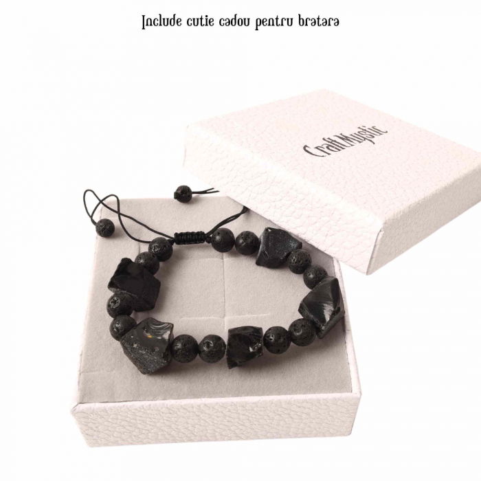 Bratara Ajustabila din Obsidian Negru Brut si Roca Vulcanica Margele de Cristal si Bratara Difuzoare de Ulei Esential pentru Relaxare si Meditatie Yoga [6]