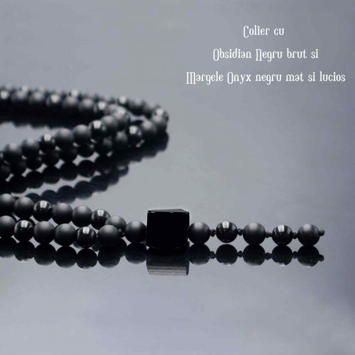 Colier cu Margele din Obsidian Negru si Onyx model Y Piatra Naturala Bruta de Obsidian Accesorizata cu Margele de Cristal Onyx pentru Rugaciune, Vindecare si Energie Reiki [5]