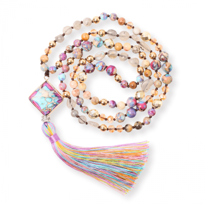 Colier Mala din Pietre Mixte Colorate cu 108 Margele si Tassel [1]