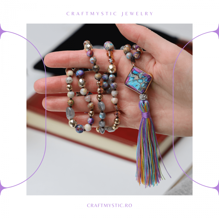 Colier Mala din Pietre Mixte Colorate cu 108 Margele si Tassel [3]