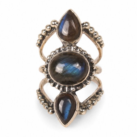 Cristale pe beneficii - Inel argint 925 cu Labradorit floare – protectie si mister feminin