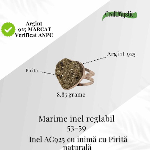 Inel din Argint 925 cu Pirita Naturala in Forma de Inima – Protectie si incredere in Sine [3]