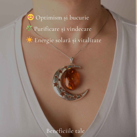 Colier Argint 925 cu Chihlimbar Rosu Semiluna – Protectie si Energie Feminina [2]