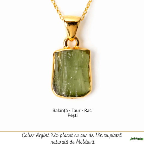Colier Moldavit Brut Neuniform cu Argint 925 Placat cu Aur de 18k – Energie si Claritate Interioara [4]