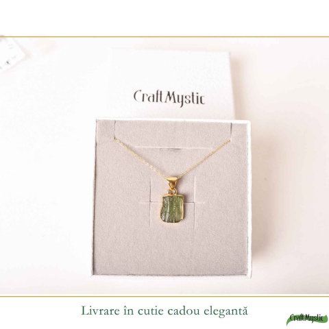 Colier Moldavit Brut Neuniform cu Argint 925 Placat cu Aur de 18k – Energie si Claritate Interioara [5]