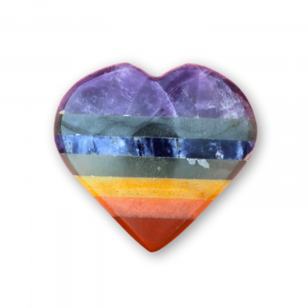 Accesorii pentru Cristale și Pietre - Inima Sculptata Manual de 50mm cu 7 Tipuri de Pietre Naturale pentru Cele 7 Chakre