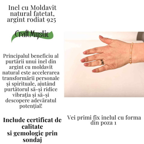 Inel din Argint 925 rodiat cu Moldavit natural fatetat – transformare, protectie si claritate interioara [4]