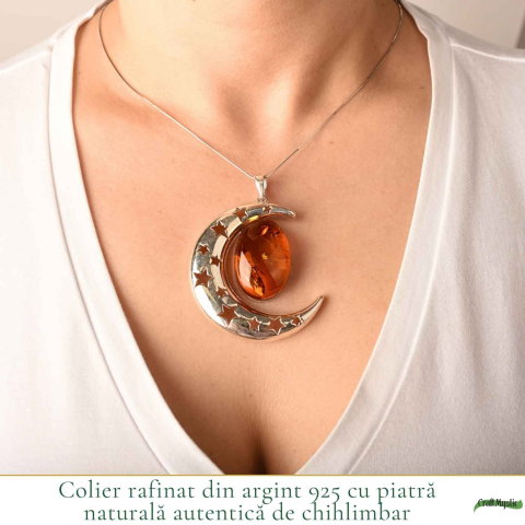 Colier Argint 925 cu Chihlimbar Rosu Semiluna – Protectie si Energie Feminina [1]