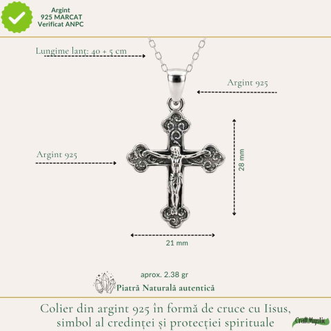 Colier Cruce cu Isus din Argint 925 – Protectie Spirituala si Credinta [3]