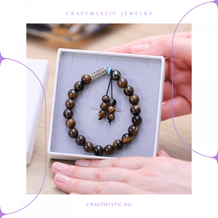 Bratara Elastica cu Margele 6mm din Pietre Semipretioase Ochi de Tigru, Tucurasi si Pandativ [1]