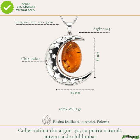 Colier Argint 925 cu Chihlimbar Rosu Semiluna – Protectie si Energie Feminina [3]