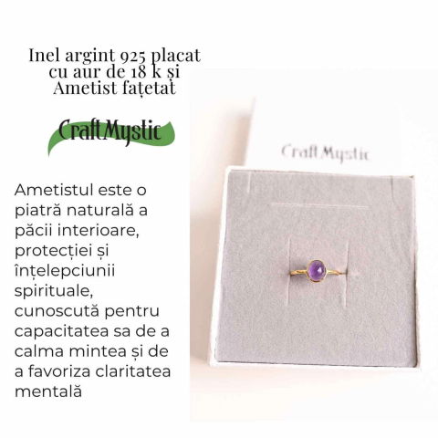Inel din Argint 925 placat cu Aur de 18K cu Ametist Fatetat 1.58 gr M54 / 7– Claritate mentala si echilibru emotional [3]