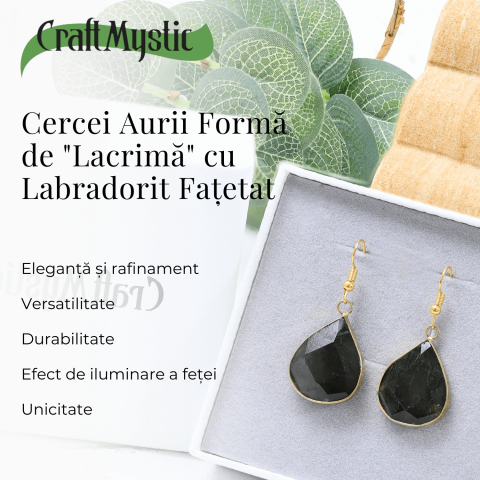 Cercei Aurii cu Labradorit Natural Fatetat in forma de "lacrima" [4]