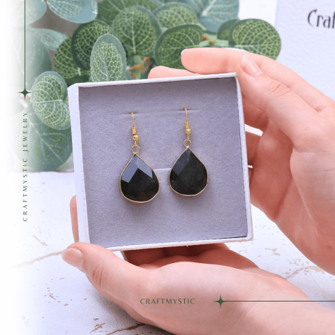 Cercei Aurii cu Labradorit Natural Fatetat in forma de "lacrima" [5]