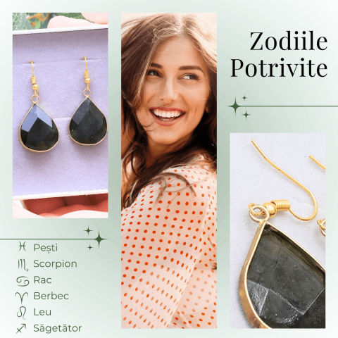 Cercei Aurii cu Labradorit Natural Fatetat in forma de "lacrima" [1]