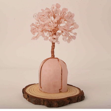 Arborele vietii 13-14 cm din pietre semipretioase polisate de cuart roz si baza de piatra naturala de cuart roz - Copacel de cristal pentru energie pozitiva  atrage norocul, decor Feng Shui, cadou spiritual [5]