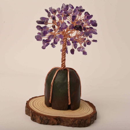 Copacel 13-14 cm din pietre semipretioase polisate de ametist si baza de piatra naturala de aventurin verde - Arbore din cristale semipretioase pentru energie pozitiva, cadou spiritual [5]