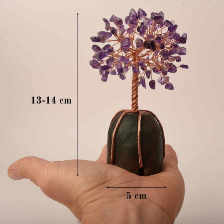 Copacel 13-14 cm din pietre semipretioase polisate de ametist si baza de piatra naturala de aventurin verde - Arbore din cristale semipretioase pentru energie pozitiva, cadou spiritual [4]