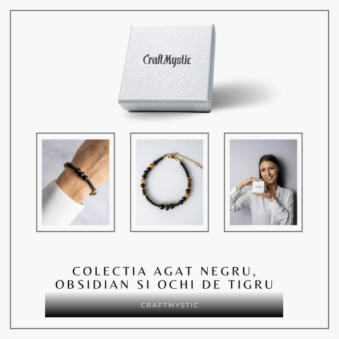 Scut Energetic – Bratara cu Agat Negru, Obsidian si Ochi de Tigru [6]