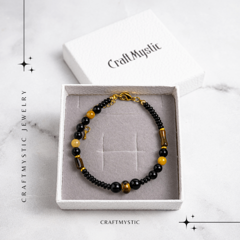 Scut Energetic – Bratara cu Agat Negru, Obsidian si Ochi de Tigru [7]