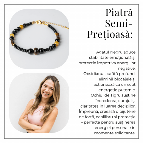 Scut Energetic – Bratara cu Agat Negru, Obsidian si Ochi de Tigru [5]