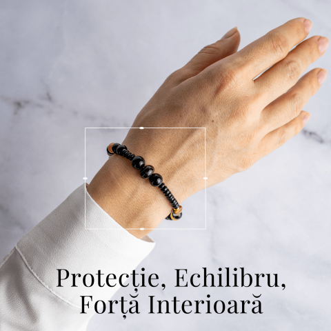 Scut Energetic – Bratara cu Agat Negru, Obsidian si Ochi de Tigru [1]
